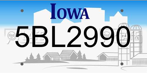 5BL2990 Iowa License Plate