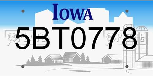 5BT0778 Iowa License Plate