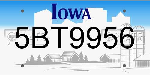 5BT9956 Iowa License Plate