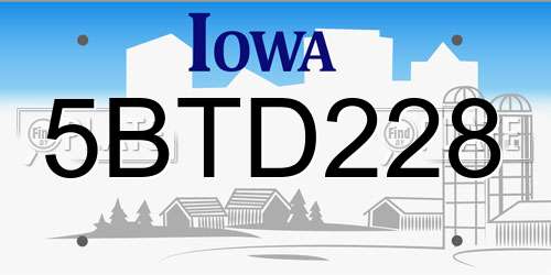 5BTD228 Iowa License Plate
