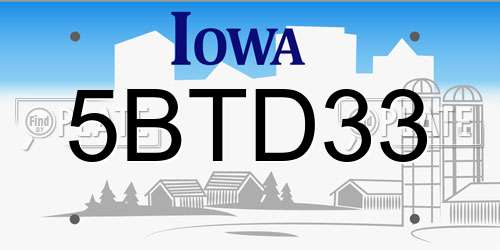 5BTD33 Iowa License Plate
