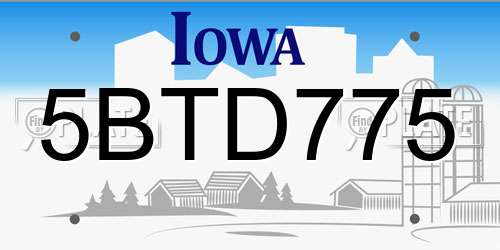 5BTD775 Iowa License Plate