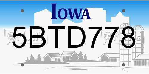 5BTD778 Iowa License Plate