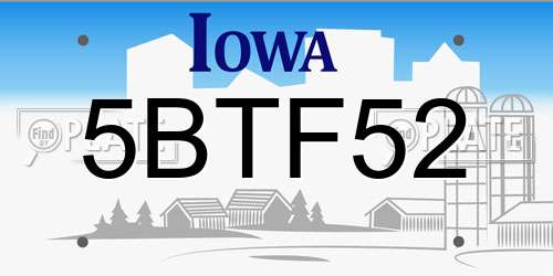 5BTF52 Iowa License Plate
