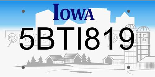 5BTI819 Iowa License Plate