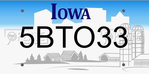 5BTO33 Iowa License Plate