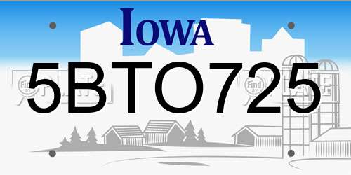 5BTO725 Iowa License Plate