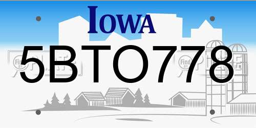 5BTO778 Iowa License Plate