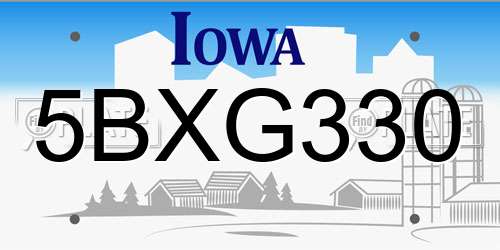 5BXG330 Iowa License Plate