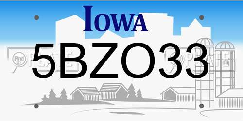 5BZO33 Iowa License Plate
