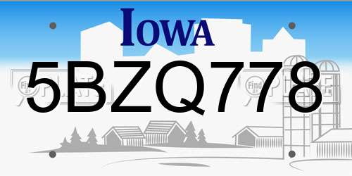 5BZQ778 Iowa License Plate
