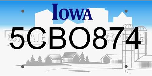 5CBO874 Iowa License Plate