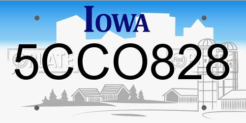5CCO828 Iowa License Plate