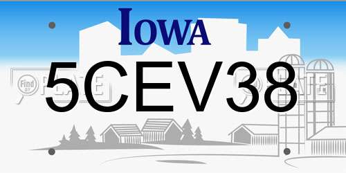 5CEV38 Iowa License Plate