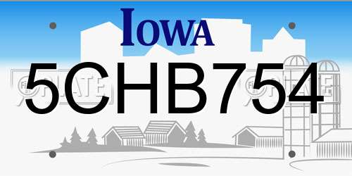 5CHB754 Iowa License Plate