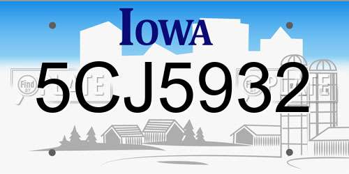 5CJ5932 Iowa License Plate