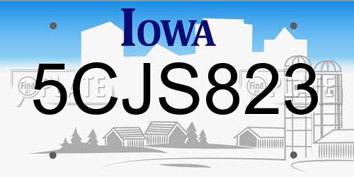 5CJS823 Iowa License Plate