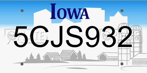 5CJS932 Iowa License Plate