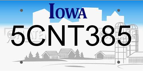 5CNT385 Iowa License Plate