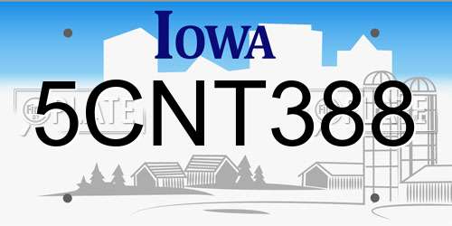 5CNT388 Iowa License Plate