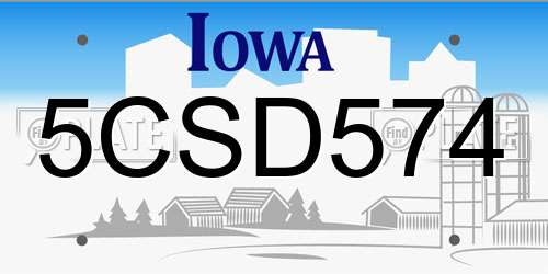 5CSD574 Iowa License Plate