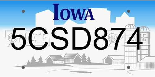 5CSD874 Iowa License Plate