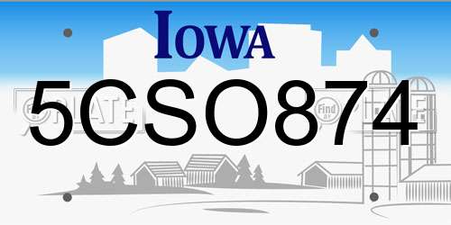 5CSO874 Iowa License Plate