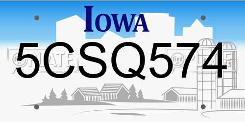 5CSQ574 Iowa License Plate