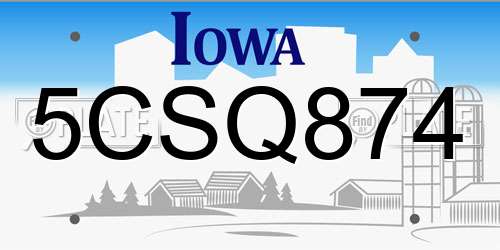 5CSQ874 Iowa License Plate