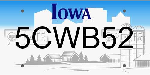 5CWB52 Iowa License Plate