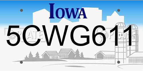5CWG611 Iowa License Plate