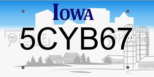 5CYB67 Iowa License Plate