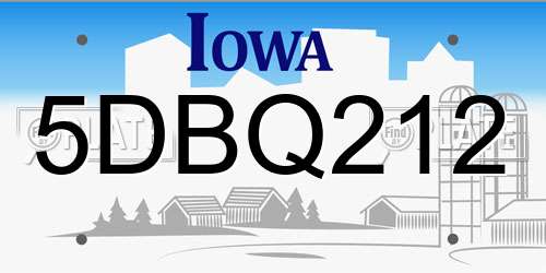 5DBQ212 Iowa License Plate