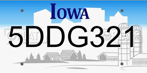 5DDG321 Iowa License Plate