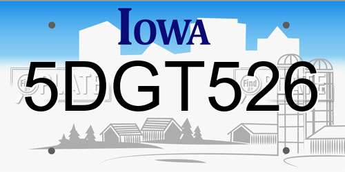 5DGT526 Iowa License Plate