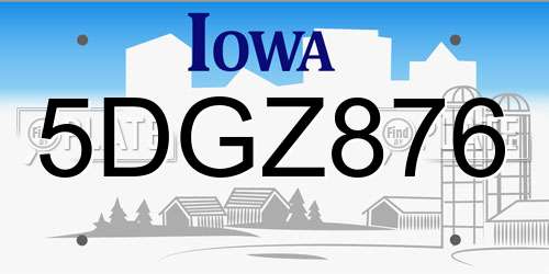 5DGZ876 Iowa License Plate