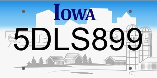 5DLS899 Iowa License Plate