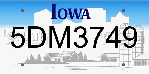5DM3749 Iowa License Plate