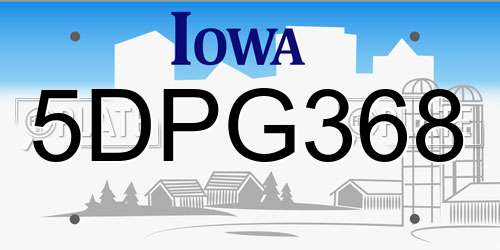 5DPG368 Iowa License Plate
