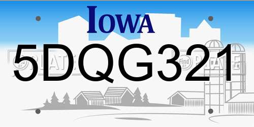 5DQG321 Iowa License Plate