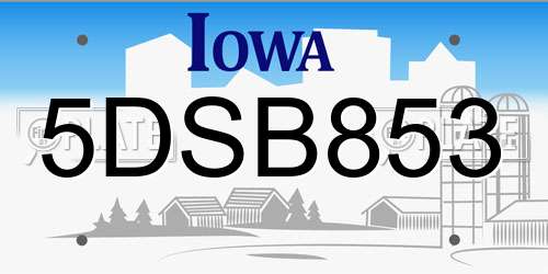 5DSB853 Iowa License Plate