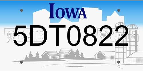 5DT0822 Iowa License Plate