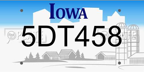 5DT458 Iowa License Plate