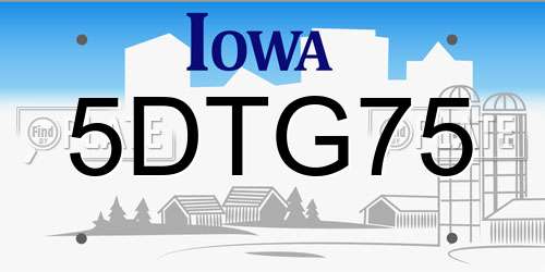 5DTG75 Iowa License Plate