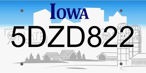 5DZD822 Iowa License Plate