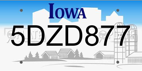 5DZD877 Iowa License Plate