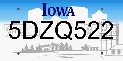 5DZQ522 Iowa License Plate