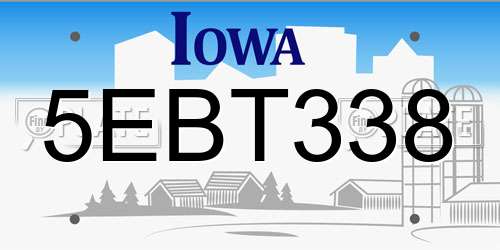 5EBT338 Iowa License Plate
