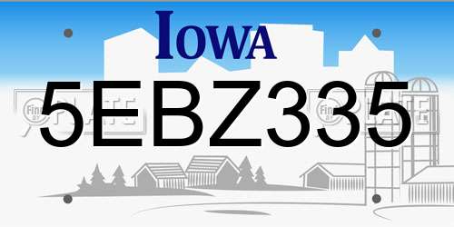 5EBZ335 Iowa License Plate