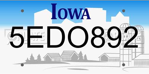 5EDO892 Iowa License Plate